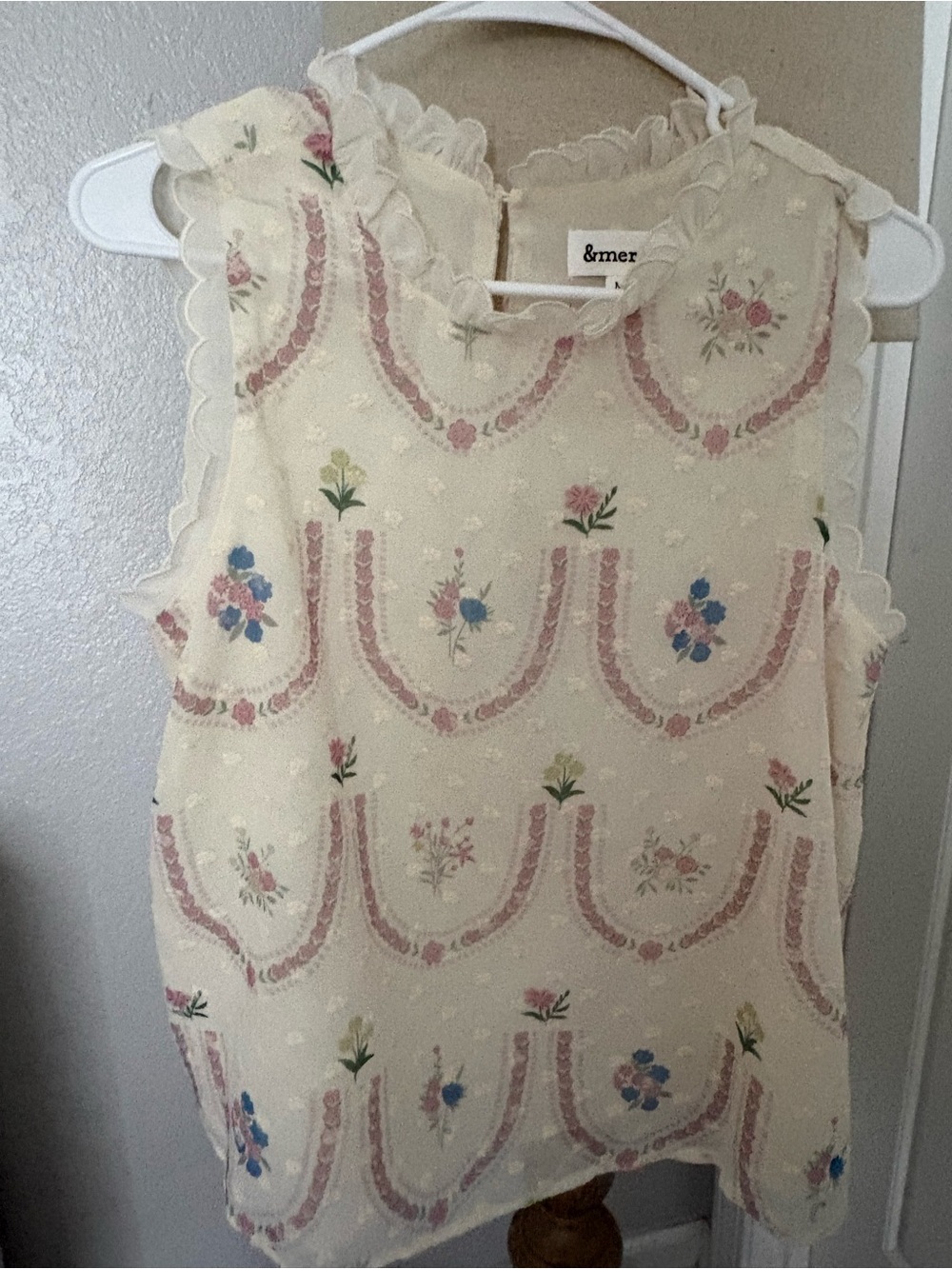 ME Makeover Essentials Cream Sleeveless Floral Ruffle-Trim Top